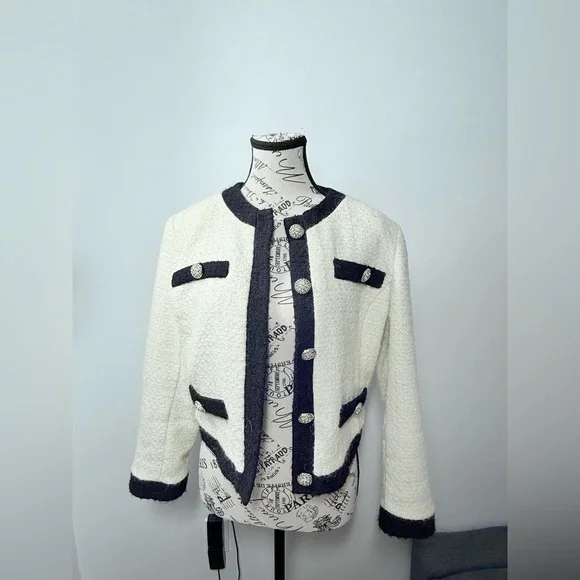 KAOS Made in Italy Black & White Tweed Jacket Rhinestone Buttons Parisian Style - Picture 5 of 11